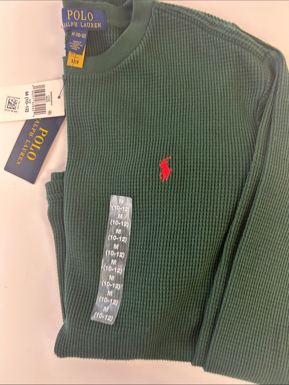Polo by Ralph Lauren Green Waffle-Knit Crewneck with Red Pony